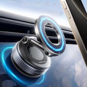 MRGLAS لحامل MagSafe للسيارة مع شاحن سيارة [40 مغناطيس قوي] [دوران 360 درجة] حامل هاتف خلوي مغناطيسي بفتحة تهوية [خطاف معدني مزدوج] حامل هاتف السيارة متوافق مع iPhone 15 14 Pro Max Samsung S24