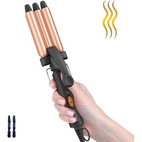 ORYNNE Small Hair Crimper, 1/2 Inch Beach Waves Curling Iron, Mini Hair Waver for Short & Long Hair, Argan Oil Infused 3 Barrel Curling Iron, Fast Heat Up Crimps Hair Iron, Light Weight & Easy to Use