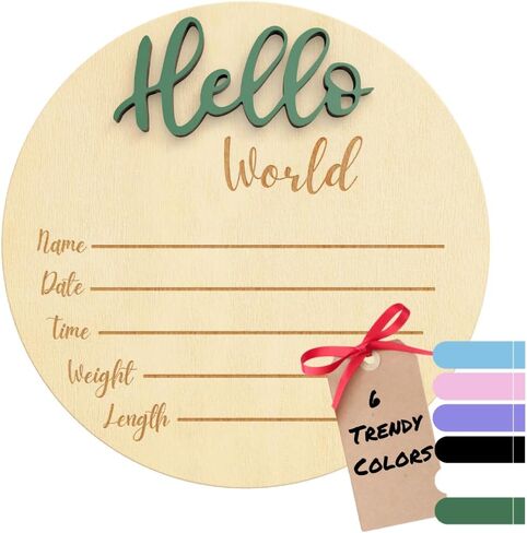 KEMINA BLANKETS Wooden Baby Announcement Sign for Newborn, Large 6 inch Hello World Newborn Name Sign for Hospital Birth Announcement, Newborn Photography Props for Boys and Girls in Saudi Arabia