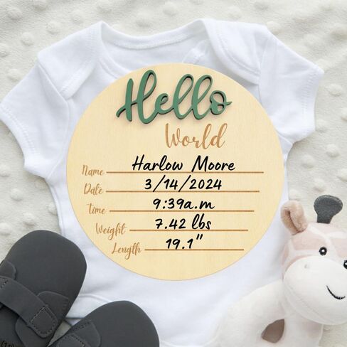 KEMINA BLANKETS Wooden Baby Announcement Sign for Newborn, Large 6 inch Hello World Newborn Name Sign for Hospital Birth Announcement, Newborn Photography Props for Boys and Girls in Saudi Arabia