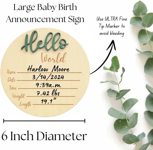 KEMINA BLANKETS Wooden Baby Announcement Sign for Newborn, Large 6 inch Hello World Newborn Name Sign for Hospital Birth Announcement, Newborn Photography Props for Boys and Girls in Saudi Arabia