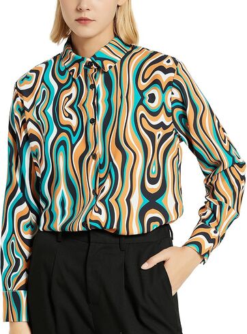 YAMANMAN Women's Button Down Shirt Classic Long Sleeve Collared Tops Work Office Chiffon Blouse in Saudi Arabia
