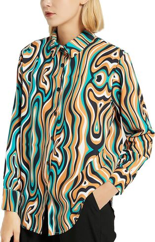 YAMANMAN Women's Button Down Shirt Classic Long Sleeve Collared Tops Work Office Chiffon Blouse in Saudi Arabia