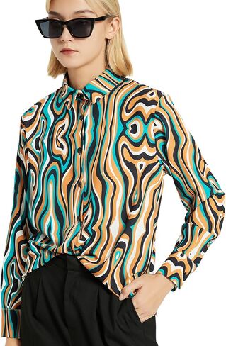 YAMANMAN Women's Button Down Shirt Classic Long Sleeve Collared Tops Work Office Chiffon Blouse in Saudi Arabia