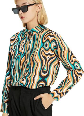 YAMANMAN Women's Button Down Shirt Classic Long Sleeve Collared Tops Work Office Chiffon Blouse in Saudi Arabia