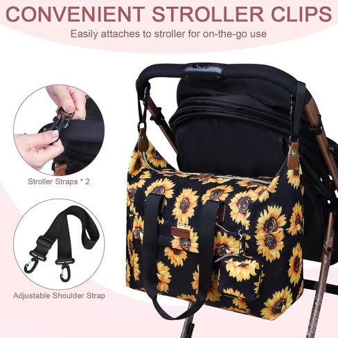 Pritent Diaper Bag Tote - Diaper Baby Bags with Pacifier Case, Shoulder Straps, Stroller Clips, Waterproof Large Mommy Maternity Travel Baby Bag for Mom and Dad, Medium, Black in Kuwait