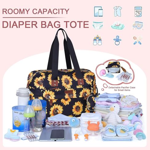 Pritent Diaper Bag Tote - Diaper Baby Bags with Pacifier Case, Shoulder Straps, Stroller Clips, Waterproof Large Mommy Maternity Travel Baby Bag for Mom and Dad, Medium, Black in Kuwait