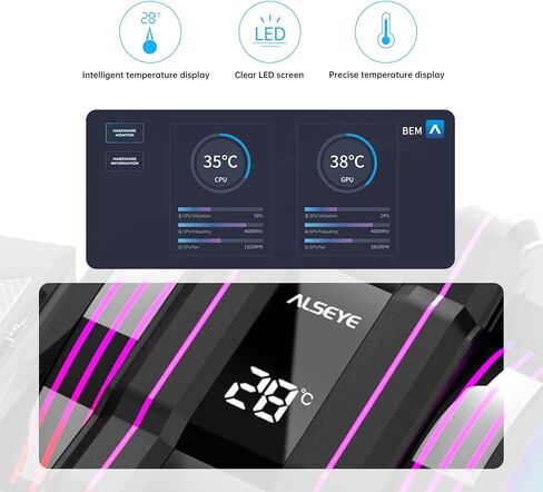 ALSEYE M120D Plus مبرد وحدة المعالجة المركزية الرقمي، مبرد هواء وحدة المعالجة المركزية مع عرض درجة الحرارة، مروحة سلسلة 120 مم بحد أقصى مع ARGB&PWM، متوافق مع Intel LGA 1700/1200/115X/2011/2066/1366/775AMD AM4.، أبيض in Kuwait