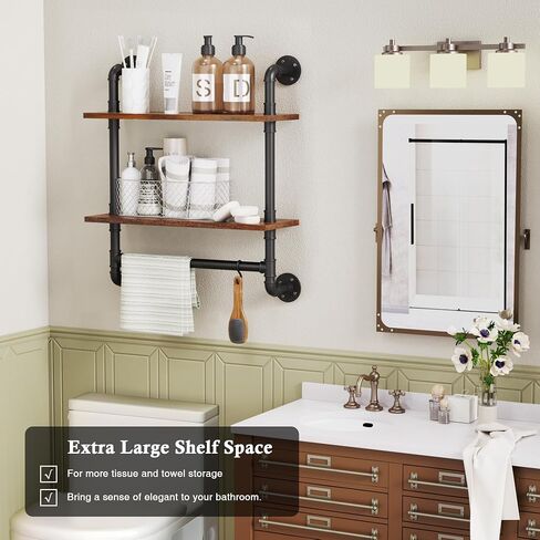 Merapi 24" Industrial Floating Shelves, Pipe Shelves for Wall, 3 Tier Rustic Wood Wall Shelves for Home Décor, Bedroom, Living Room, Bathroom… in Saudi Arabia