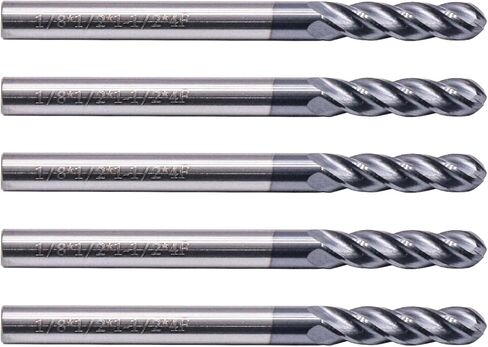 BestParts High Performance 5pcs Ball Nose Solid Carbide End Mills, AlTiN Coated, 4 Flute, 30 Degree Helix, 1/16" Cutting Diameter, 1/8" Shank Diameter, 1/4" Length of Cut, 1-1/2" Overall Length in Saudi Arabia