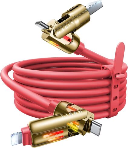 LISEN 240W Chubby Cable, 4 in 1 Charging Cable (6.6FT) with Breathing Light, USB A/C to C/L Multi Charging Cable for iPhone 16 15 Pro Max MacBook, iPad Pro Air, SamSungS24, iPhone 14 13 12, Black in Kuwait