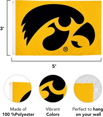 University of Iowa Flag Hawkeyes Flags Banners 100% Polyester Indoor Outdoor 3x5 (Style 1) in Kuwait