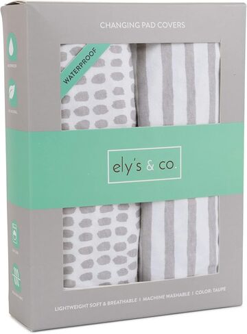Ely’s & Co. Waterproof Pack and Play/Mini Crib Sheets – All-in-One Mattress Protector and Fitted Playard Sheets – Jersey Cotton – Mauve Pink Splash & Stripes, Baby Girl Nursery Bedding – 2-Pack in Kuwait
