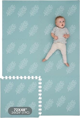 CHILDLIKE BEHAVIOR Baby Play Mat, 6 pcs - Play Pen Tummy Time & Crawling Mat - Play Mat for Baby with 72"x48" Interlocking Floor Puzzle Tiles - Baby Floor Mat for Infants & Toddlers (X-Large, Beige) in Kuwait