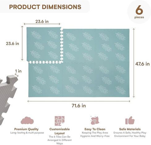 CHILDLIKE BEHAVIOR Baby Play Mat, 6 pcs - Play Pen Tummy Time & Crawling Mat - Play Mat for Baby with 72"x48" Interlocking Floor Puzzle Tiles - Baby Floor Mat for Infants & Toddlers (X-Large, Beige) in Kuwait