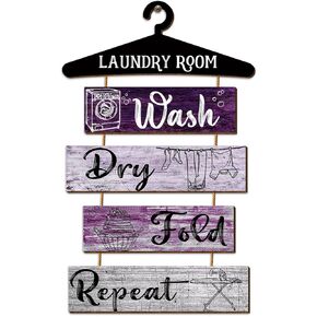 5 Pieces Laundry Room Wall Sign Rustic Laundry Room Rules Hanging Sign Wooden Wash Dry Fold Repeat Laundry Plaque Vintage Farmhouse Laundry Rules Wall Decor 19.7 x 11 Inch (Multicolored Backing)