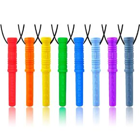 Sensory Chew Necklace by GNAWRISHING, 8 Pack Cylinder Chew Necklaces for Sensory Kids, Made from Food Grade Silicone for for Autistic, ADHD, Oral Motor Boys and Girls Children (Rainbow Color)