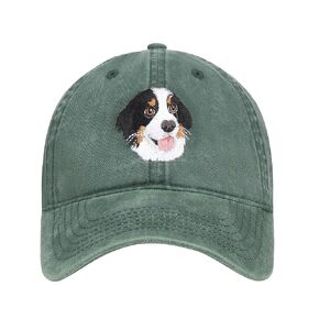 Washed Cotton Baseball Cap - Embroidered Bernese Mountain Dog - Adjustable, Dark Green