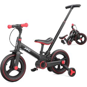 JMMD Toddler Bike with Push Handle for Kids 1-3 Years, 6 in 1 Push Bike with Training Wheels & Pedals, Balance Bike for Boys and Girls with Brakes & Kickstand, Green