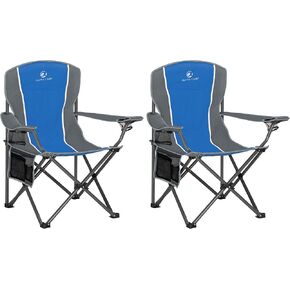 ALPHA CAMP Oversized Camping Folding Chair - Heavy Duty Steel Frame Support 350 LBS, Collapsible Padded Arm With Cup Holder, Quad Lumbar Back, Portable for Outdoor/Indoor in Kuwait