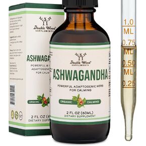 Ashwagandha Organic Drops for Stress Relief (1,200mg, 60 Servings) Ashwagandha Tincture for Adrenal Support and Cortisol Manager (Vegan Safe, Gluten Free, Manufactured in The USA) by Double Wood