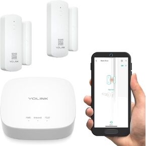 YoLinK LoRa Smart Door Sensor Starter Kit: 1/4 Mile Open-Air Range, Door Left-Open Reminders, Text/SMS, Email, App alerts, 5 Years Battery Life, Alexa, IFTTT, Home Assistant