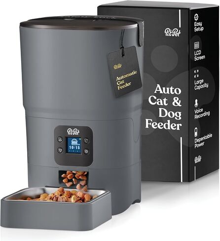 Smart Automatic Cat Feeder - 6-L Reliable Automatic Cat Food Dispenser with Display LCD Screen for Easy Set Up -Portion Control Automatic Dog Feeder - Desiccant Bag Keeps Dry Food Fresh-Voice Recorder in Kuwait