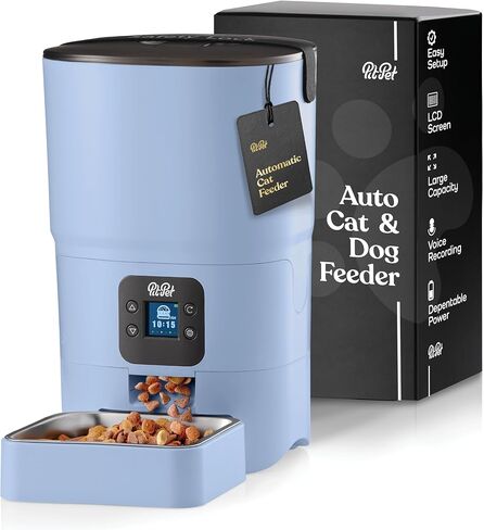 Smart Automatic Cat Feeder - 6-L Reliable Automatic Cat Food Dispenser with Display LCD Screen for Easy Set Up -Portion Control Automatic Dog Feeder - Desiccant Bag Keeps Dry Food Fresh-Voice Recorder in Kuwait