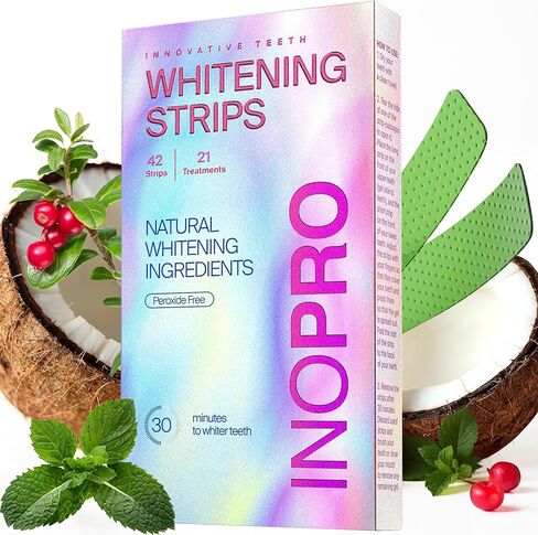 InoPro Teeth Whitening Strips - Peroxide Free Whitening Strips - Whitening Without The Harm - Deep Stains Removal - Whitening for Sensitive Teeth - 14 Treatments, 28 Strips in Kuwait