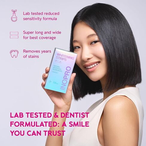 InoPro Teeth Whitening Strips - Peroxide Free Whitening Strips - Whitening Without The Harm - Deep Stains Removal - Whitening for Sensitive Teeth - 14 Treatments, 28 Strips in Kuwait