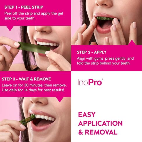 InoPro Teeth Whitening Strips - Peroxide Free Whitening Strips - Whitening Without The Harm - Deep Stains Removal - Whitening for Sensitive Teeth - 14 Treatments, 28 Strips in Kuwait