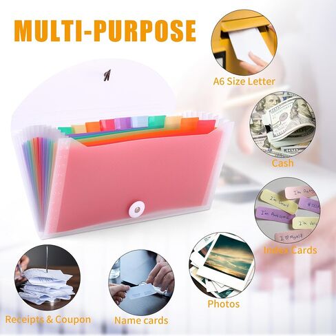 Nicecho Receipt Coupon Organizer, 13 Pockets Small Accordion File Organizer with Labels for Receipt Cards, Bill Business, Coupons Storage, 10.2X 5.1 Inches in Kuwait