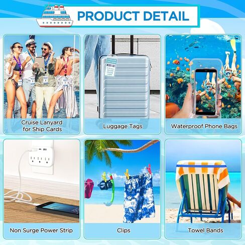 29 Pcs Cruise Essentials Kit Must Haves Set Include Cruise Luggage Tags Holder, Cruise Lanyards, Cruise Power Strip, Towel Bands and Clips, Waterproof Phone Bags for All Cruise Lines in Kuwait