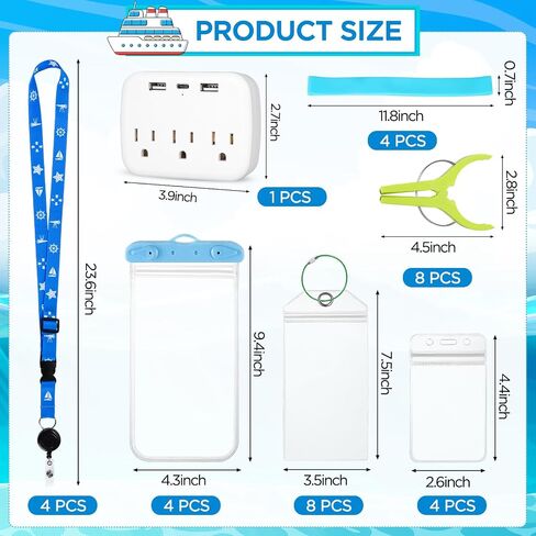 29 Pcs Cruise Essentials Kit Must Haves Set Include Cruise Luggage Tags Holder, Cruise Lanyards, Cruise Power Strip, Towel Bands and Clips, Waterproof Phone Bags for All Cruise Lines in Kuwait