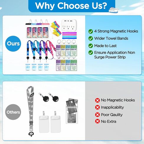 29 Pcs Cruise Essentials Kit Must Haves Set Include Cruise Luggage Tags Holder, Cruise Lanyards, Cruise Power Strip, Towel Bands and Clips, Waterproof Phone Bags for All Cruise Lines in Kuwait