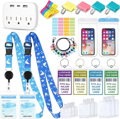 29 Pcs Cruise Essentials Kit Must Haves Set Include Cruise Luggage Tags Holder, Cruise Lanyards, Cruise Power Strip, Towel Bands and Clips, Waterproof Phone Bags for All Cruise Lines in Kuwait