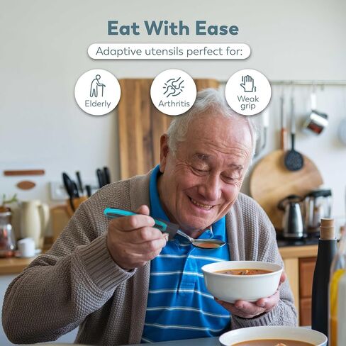 BUNMO Adaptive Utensils - Weighted Knives Forks and Spoons Silverware Set for Elderly People Disability Parkinsons Arthritis Aid Handicapped Hand Muscle Weakness Large Grip Built Up Utensils in Kuwait