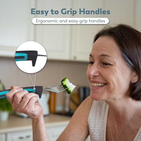 BUNMO Adaptive Utensils - Weighted Knives Forks and Spoons Silverware Set for Elderly People Disability Parkinsons Arthritis Aid Handicapped Hand Muscle Weakness Large Grip Built Up Utensils in Kuwait