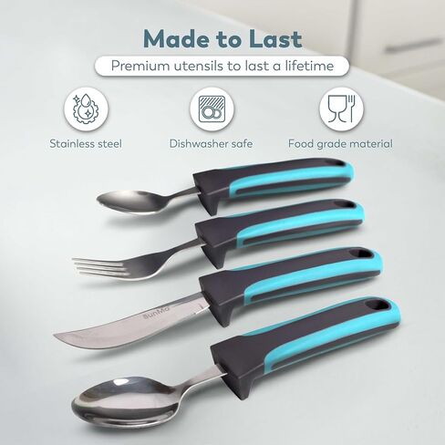 BUNMO Adaptive Utensils - Weighted Knives Forks and Spoons Silverware Set for Elderly People Disability Parkinsons Arthritis Aid Handicapped Hand Muscle Weakness Large Grip Built Up Utensils in Kuwait