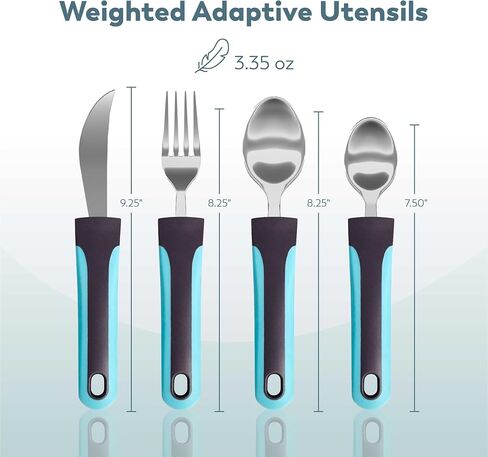 BUNMO Adaptive Utensils - Weighted Knives Forks and Spoons Silverware Set for Elderly People Disability Parkinsons Arthritis Aid Handicapped Hand Muscle Weakness Large Grip Built Up Utensils in Kuwait