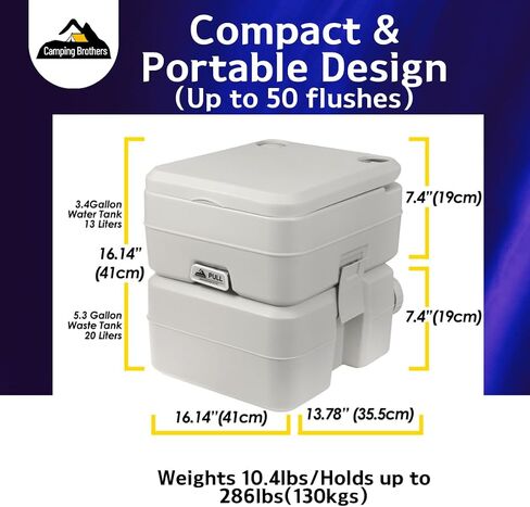 5.3 Gallon Portable Camping Toilet for Adults with Carry Bag – Extra Large Porta Potty for Adults Outdoors, RV, Boat | 286 LBS Capacity, 50 Flushes, Detachable Tanks, Carry Bag Included in Kuwait
