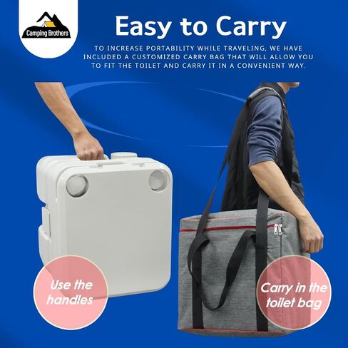 5.3 Gallon Portable Camping Toilet for Adults with Carry Bag – Extra Large Porta Potty for Adults Outdoors, RV, Boat | 286 LBS Capacity, 50 Flushes, Detachable Tanks, Carry Bag Included in Kuwait