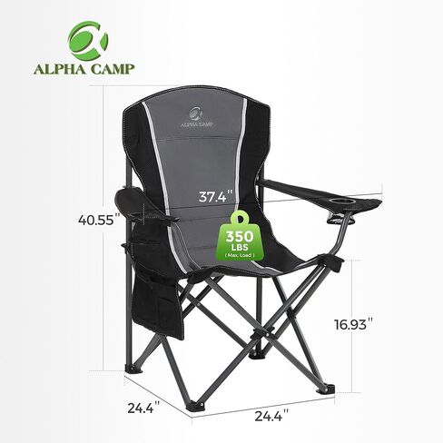 كرسي ALPHA CAMP كبير الحجم للتخييم قابل للطي بإطار فولاذي شديد التحمل يدعم 350 رطلاً كرسي بذراع مبطن قابل للطي مع حامل أكواب وكرسي خلفي قطني رباعي محمول للأماكن الخارجية/الداخلية in Kuwait