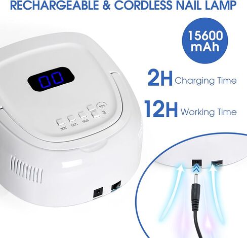 مصباح أظافر LED بالأشعة فوق البنفسجية من ليدي آرت لطلاء الأظافر من الأكريليك قابل لإعادة الشحن، 60 وات، مجفف أسرع للأظافر لأظافر القدم مع مستشعر تلقائي، مصباح احترافي محمول لمعالجة الأظافر in Kuwait