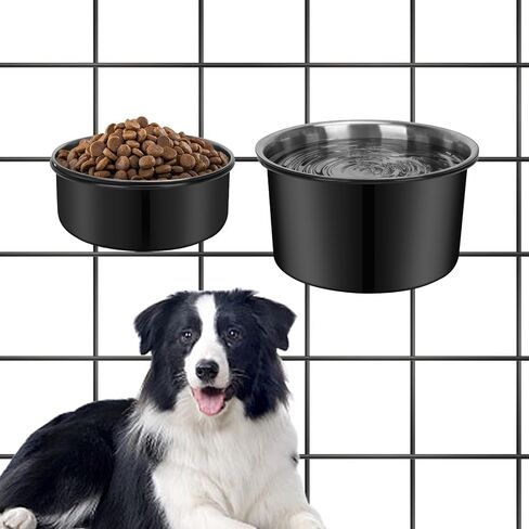 Dog Crate Water Bowl, 2 pcs Stainless Steel Large Dog Bowls, Durable Anti-Spill Pet Metal Bowl for Cage Kennel Crate, Hanging Water/Food Bowl for Medium & Large Dogs (7.1x3.5'' & 6.3x2.6'') in Kuwait