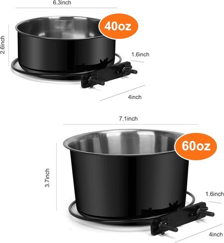 Dog Crate Water Bowl, 2 pcs Stainless Steel Large Dog Bowls, Durable Anti-Spill Pet Metal Bowl for Cage Kennel Crate, Hanging Water/Food Bowl for Medium & Large Dogs (7.1x3.5'' & 6.3x2.6'') in Kuwait