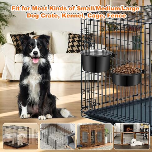 Dog Crate Water Bowl, 2 pcs Stainless Steel Large Dog Bowls, Durable Anti-Spill Pet Metal Bowl for Cage Kennel Crate, Hanging Water/Food Bowl for Medium & Large Dogs (7.1x3.5'' & 6.3x2.6'') in Kuwait