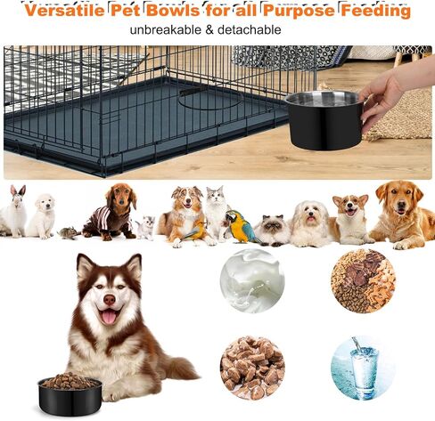 Dog Crate Water Bowl, 2 pcs Stainless Steel Large Dog Bowls, Durable Anti-Spill Pet Metal Bowl for Cage Kennel Crate, Hanging Water/Food Bowl for Medium & Large Dogs (7.1x3.5'' & 6.3x2.6'') in Kuwait