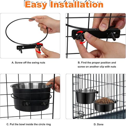 Dog Crate Water Bowl, 2 pcs Stainless Steel Large Dog Bowls, Durable Anti-Spill Pet Metal Bowl for Cage Kennel Crate, Hanging Water/Food Bowl for Medium & Large Dogs (7.1x3.5'' & 6.3x2.6'') in Kuwait