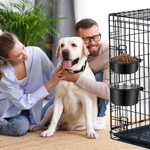 Dog Crate Water Bowl, 2 pcs Stainless Steel Large Dog Bowls, Durable Anti-Spill Pet Metal Bowl for Cage Kennel Crate, Hanging Water/Food Bowl for Medium & Large Dogs (7.1x3.5'' & 6.3x2.6'') in Kuwait
